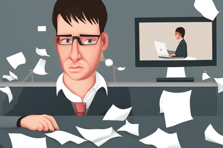 portrait of stressed employee in front of computer, and so many paper, tired, exhausted, highly detailed, digital painting, concept art, smooth, sharp focus, illustration, art by greg rutkowski